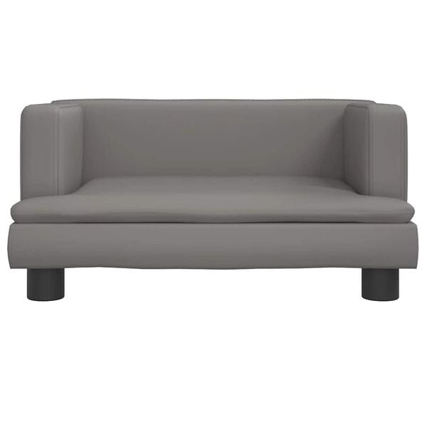 vidaXL Kids Sofa Grey Faux leather, solid pine wood, foam Mini Modern