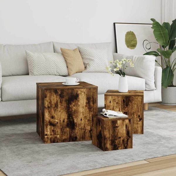 vidaXL Side Tables 3 pcs Smoked Oak Engineered Wood