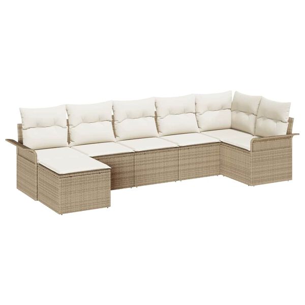 vidaXL Garden Sofa Set with Cushion 7 pcs Beige Poly Rattan