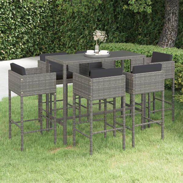 vidaXL Garden Bar Set Grey PE rattan, steel, tempered glass Large
