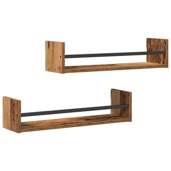 vidaXL Wall Shelf 2 pcs Old wood 60 x 16 x 14 cm Engineered wood