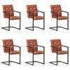 vidaXL Dining Chair Set of 6 Brown Genuine leather, powder-coated steel