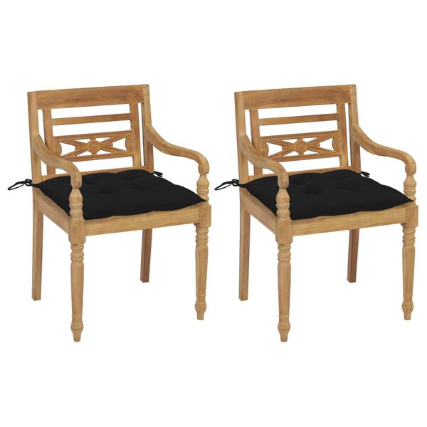 vidaXL Batavia Chairs 2 pcs with Black Cushions Solid Teak Wood