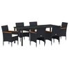 vidaXL Garden Dining Set with Cushion 7 pcs Black Poly Rattan