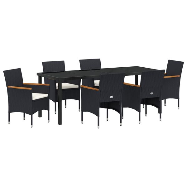 vidaXL Garden Dining Set with Cushion 7 pcs Black Poly Rattan