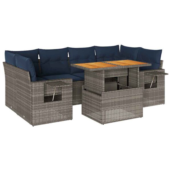 vidaXL 7 Piece Patio Sofa Set with Cushions Gray Poly Rattan