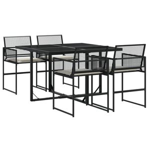 vidaXL Garden Dining Set Black PE rattan 5 Piece Set Foldable