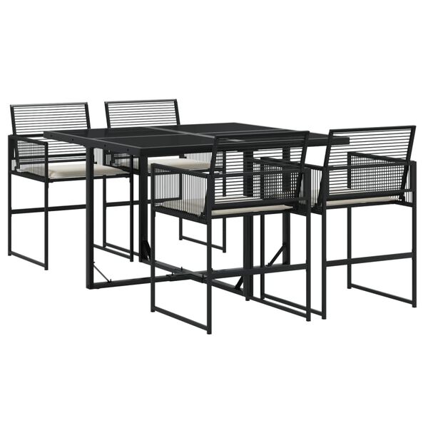 vidaXL Garden Dining Set Black PE rattan 5 Piece Set Foldable