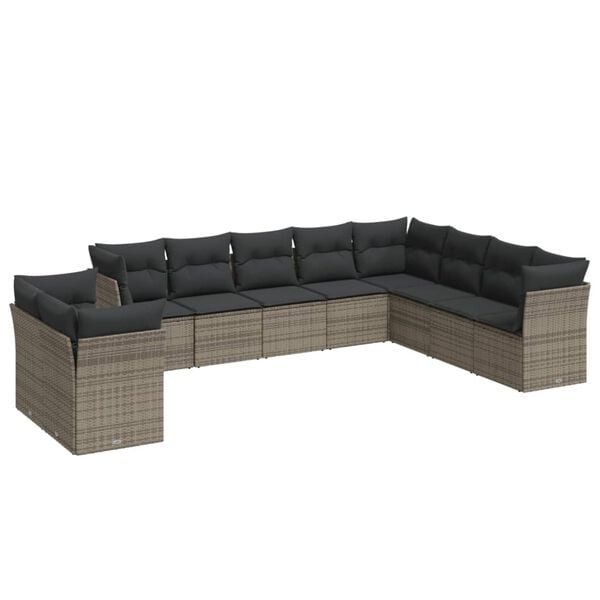 vidaXL Patio Sofa Set Gray PE Rattan Large UV-resistant materials