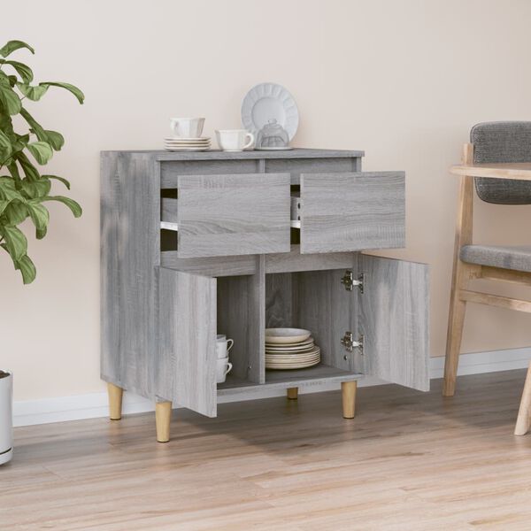 vidaXL Sideboard Grey Sonoma Engineered wood, Solid eucalyptus wood Medium