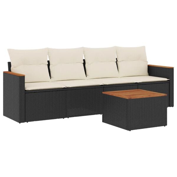 vidaXL Garden Sofa Set Black PE Rattan Medium Removable Covers