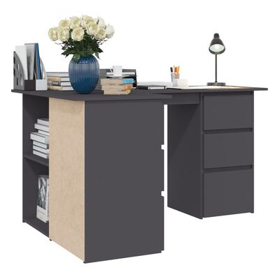 vidaXL Corner Desk Gray 57.1"x39.4"x29.9" Chipboard