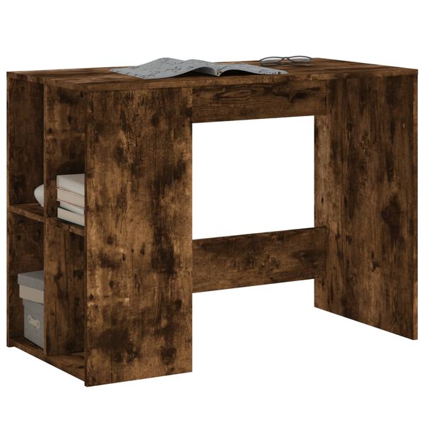 vidaXL Desk Smoked Oak Engineered Wood Medium Desk Rectangular