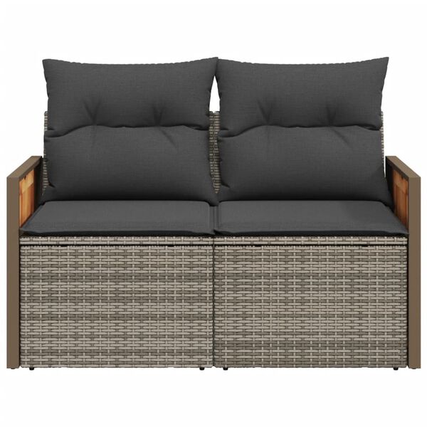 vidaXL Garden Sofa Grey PE rattan, powder-coated steel, solid acacia wood