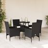 vidaXL 5 Piece Patio Dining Set with Cushions Black Poly Rattan and Glass