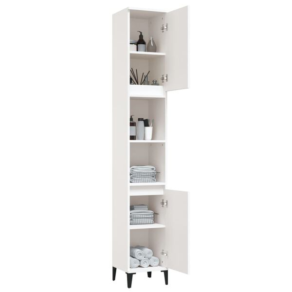 vidaXL Bathroom Cabinet White Engineered wood, Metal Tall