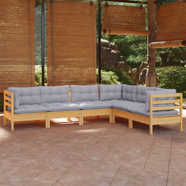 vidaXL Garden Lounge Set Grey, Natural Wood