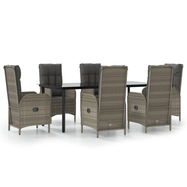 vidaXL Garden Dining Set Black and Gray PE Rattan Large