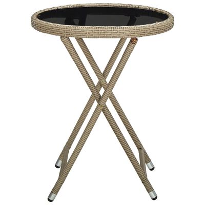 vidaXL Tea Table Beige 23.6" Poly Rattan and Tempered Glass