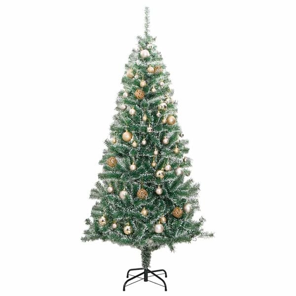 vidaXL Artificial Christmas Tree Green and White PET, Metal, PVC 70.9 in