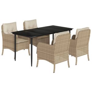 vidaXL Garden Dining Set Beige PE rattan 5 Piece Removable Covers