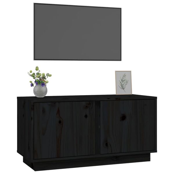 vidaXL TV Cabinet Black Solid pine wood 31.5 x 13.8 x 15.9 in TV Cabinet