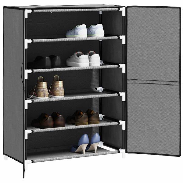 vidaXL Shoe Rack Grey Non-woven fabric 100% polyester, Steel Medium