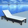 vidaXL Sunlounger Black PE rattan Standard Removable Covers