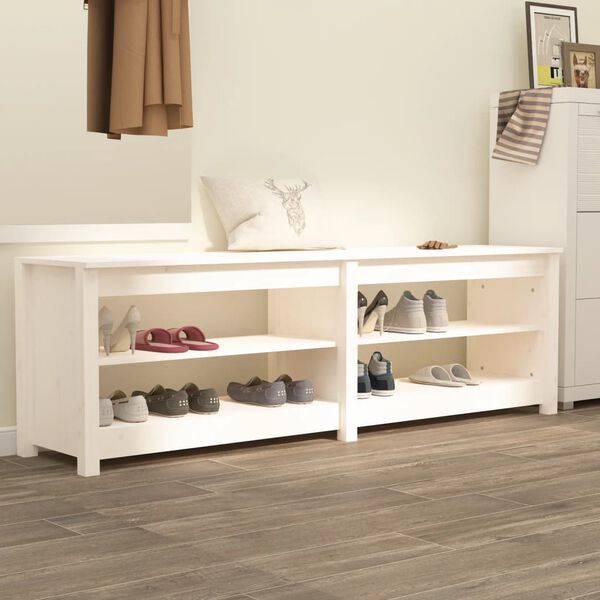 vidaXL Shoe Bench White 63.0x14.4x19.7" Solid Wood Pine