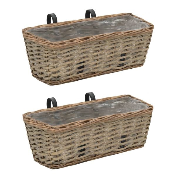 vidaXL Balcony Planter Set of 2 Brown Wicker with PE lining Medium