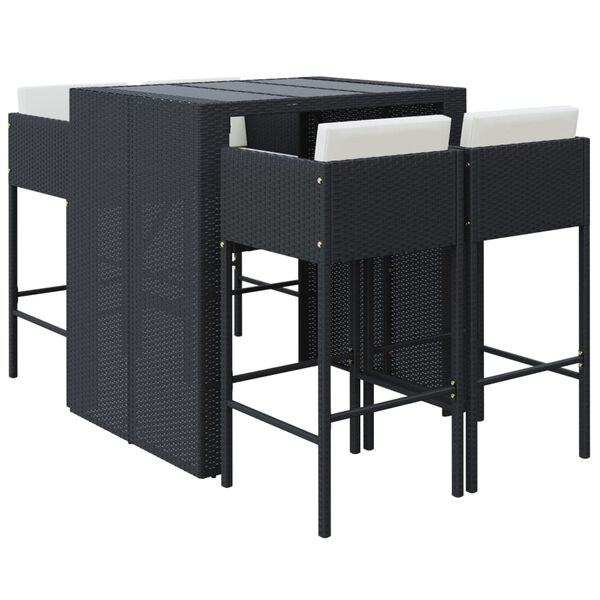 vidaXL Garden Bar Set Black Poly Rattan, Powder-Coated Steel, Tempered Glass