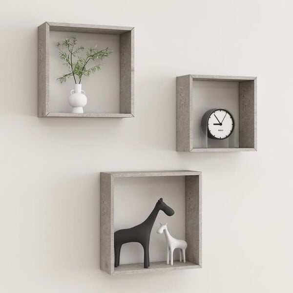 vidaXL Wall Cube Shelf Set of 3 Concrete Gray MDF