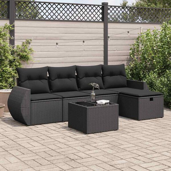 vidaXL Garden Sofa Set Black PE Rattan, Powder-coated steel, Tempered glass