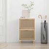 vidaXL Shoe Cabinet White 20.5x9.8x31.5" Engineered Wood&Natural Rattan