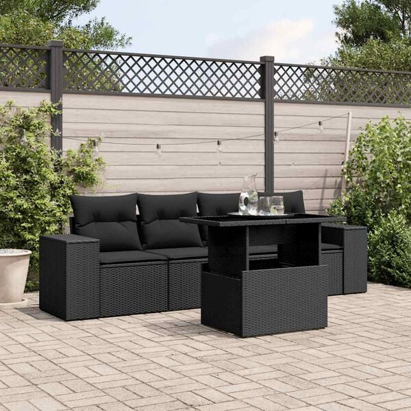 vidaXL Garden Sofa Set Black PE rattan, powder-coated steel, tempered glass