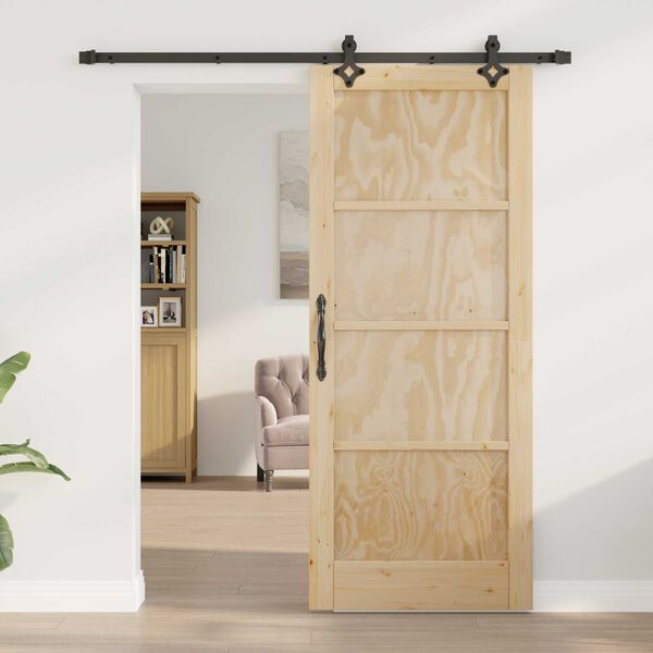 vidaXL Sliding Door Natural and Black 32.68 x 79.53 in Solid Pine Wood