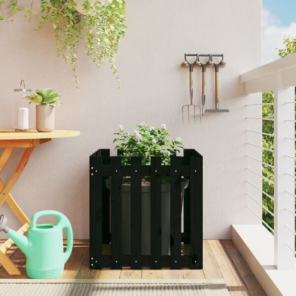 vidaXL Garden Planter Black Solid Pine Wood Medium Sturdy Planter