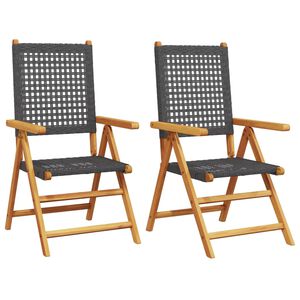 vidaXL Garden Chair Set of 2 Black Solid Acacia wood and Poly Rattan