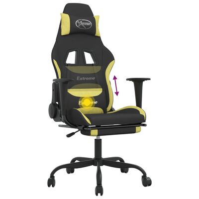 vidaXL Massage Gaming Chair with Footrest Black and Light Green Fabric