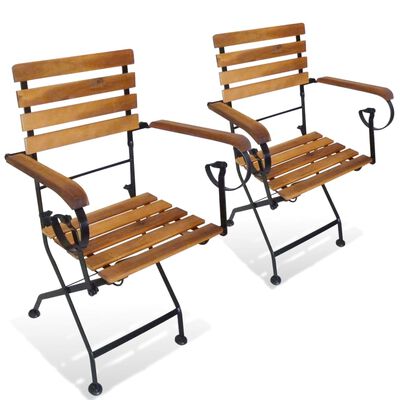 vidaXL Folding Patio Chairs 2 pcs Steel and Solid Wood Acacia