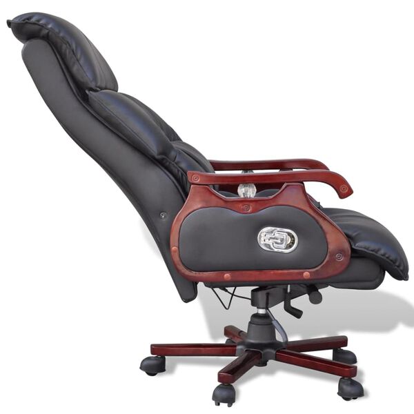 vidaXL Massage Office Chair Black Genuine Leather Large