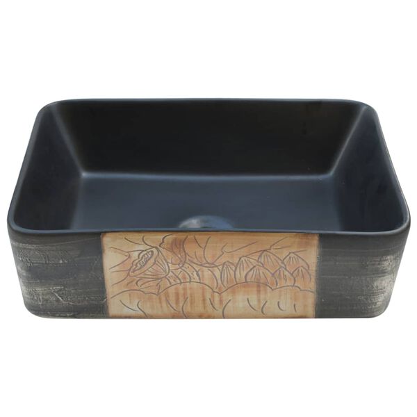 vidaXL Countertop Basin Black and Brown Rectangular 18.1x14.0x5.1" Ceramic