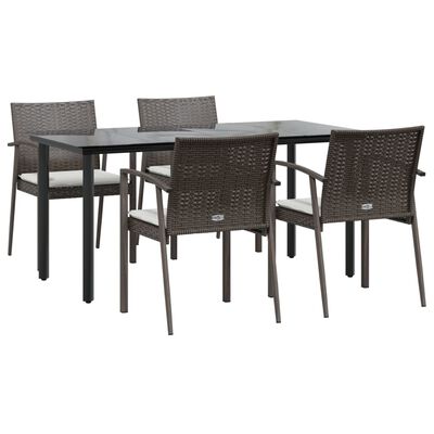 vidaXL 5 Piece Patio Dining Set with Cushions Poly Rattan and Steel