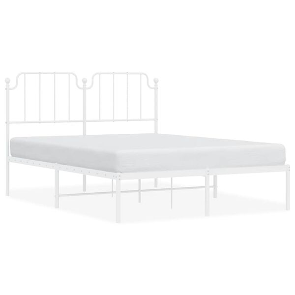 vidaXL Bed Frame White Powder-Coated Steel Double Bed Frame