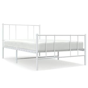 vidaXL Bed Frame White Powder-Coated Steel Single Bed Frame
