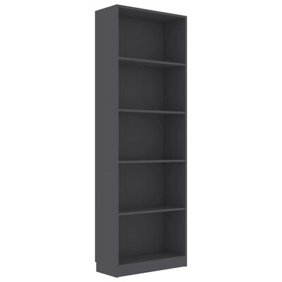 vidaXL 5-Tier Book Cabinet Gray 23.6"x9.4"x68.9" Engineered Wood
