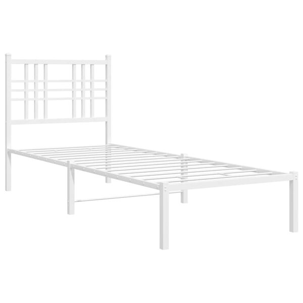 vidaXL Bed Frame White Powder-coated Steel Twin Rectangular Modern