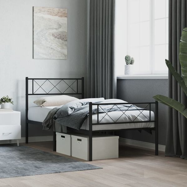 vidaXL Metal Bed Frame Black Powder-Coated Steel 35.4 x 79.1 in