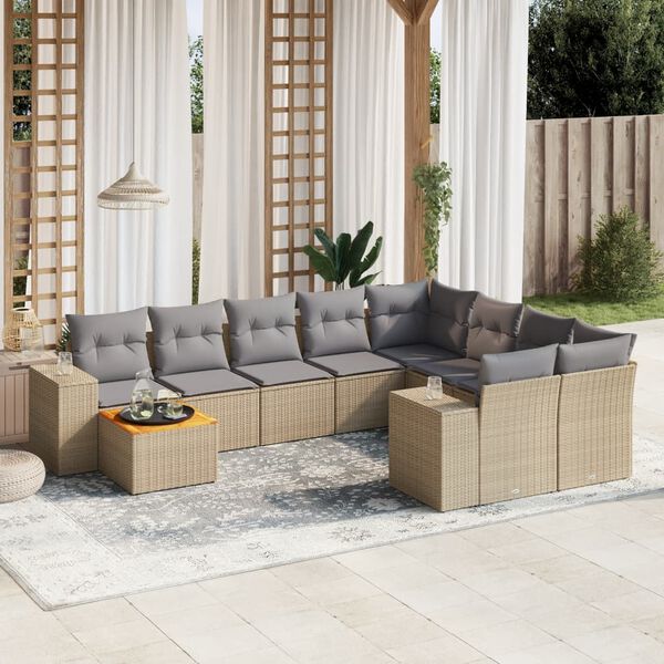 vidaXL Garden Sofa Set Beige PE rattan Large Modular Garden Sofa Set