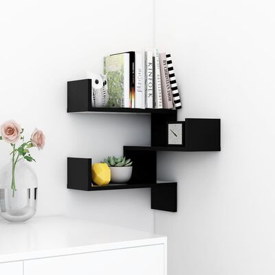 vidaXL Wall Corner Shelf Black 15.7"x15.7"x19.7" Engineered Wood